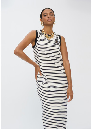 Robe Rayée avec Contrast Rib