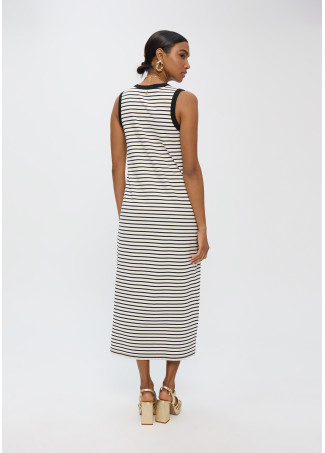 Gestreiftes Kleid mit Kontrastierendem Rib