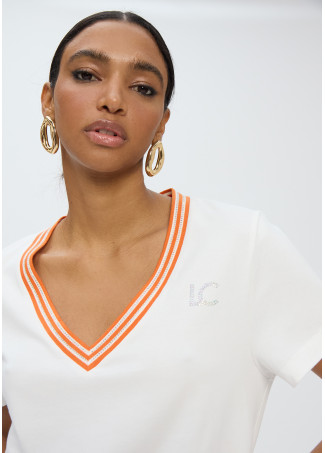 V-Neck T-Shirt with Ribbon