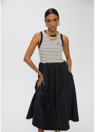 Bimaterial Striped Dress