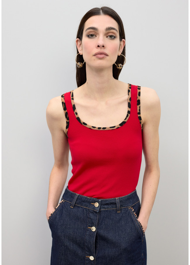 Top com Rib de Contraste Animal Print