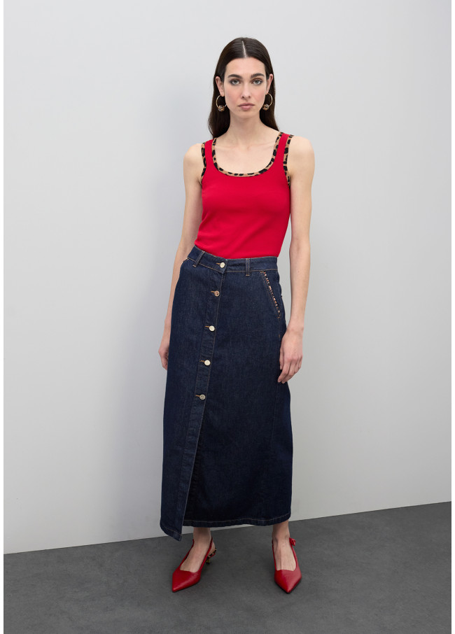 Top with Animal Print Rib Contrast