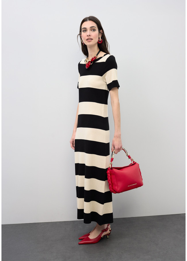 Robe en Tricot à Rayures Bicolores