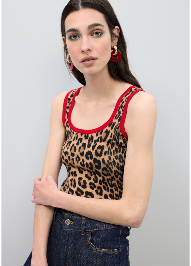 Top com Rib Contrastante Vermelho