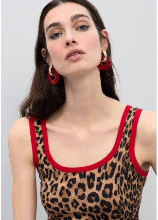 Top con Costine a Contrasto Rosse