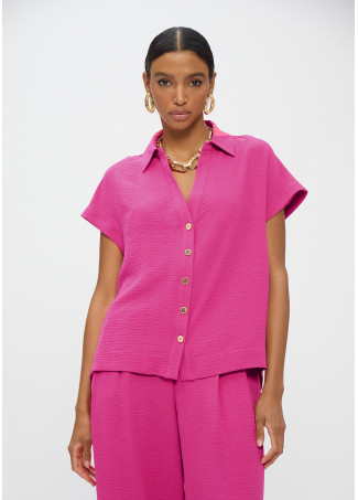 Camicia a Maniche Corte Tessuto Crinkle