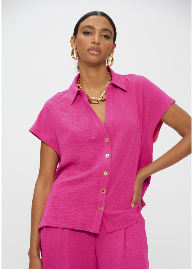 Camicia a Maniche Corte Tessuto Crinkle