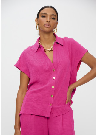Camicia a Maniche Corte Tessuto Crinkle