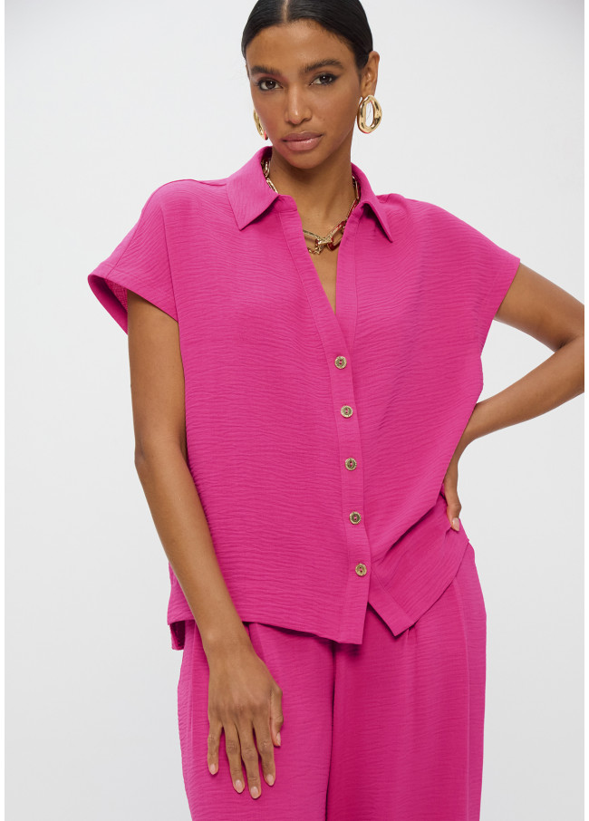 Chemise à Manches Courtes Tissu Froissé