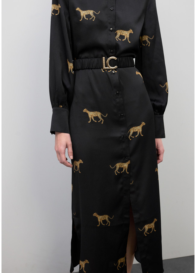 Vestito Satinato Stampa Leopardo