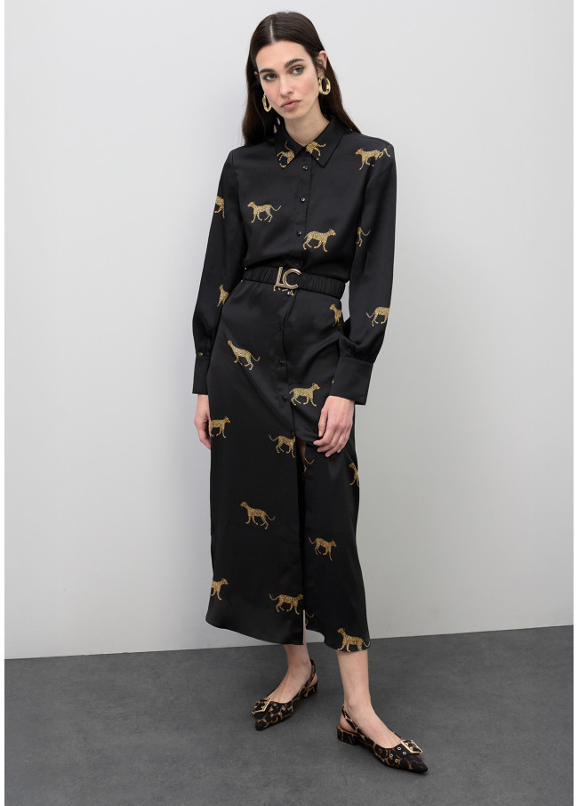 Vestido Satinado Estampa Leopardo