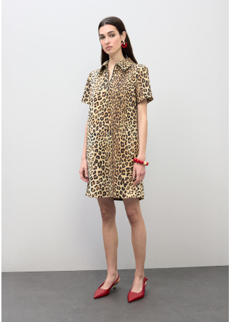 Kurzes Hemdblusenkleid mit Animal-Print