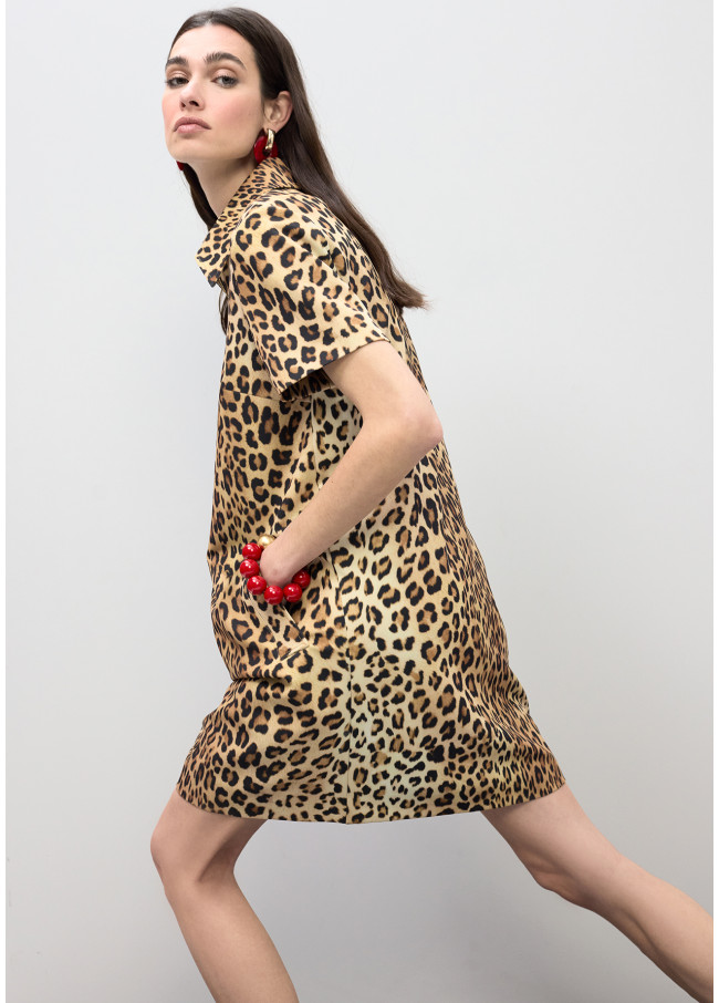 Vestido Camisa Curto Estampa Animal