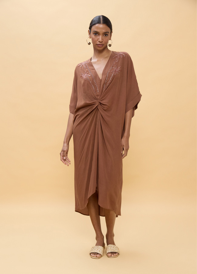 Knotted Linen Midi Dress