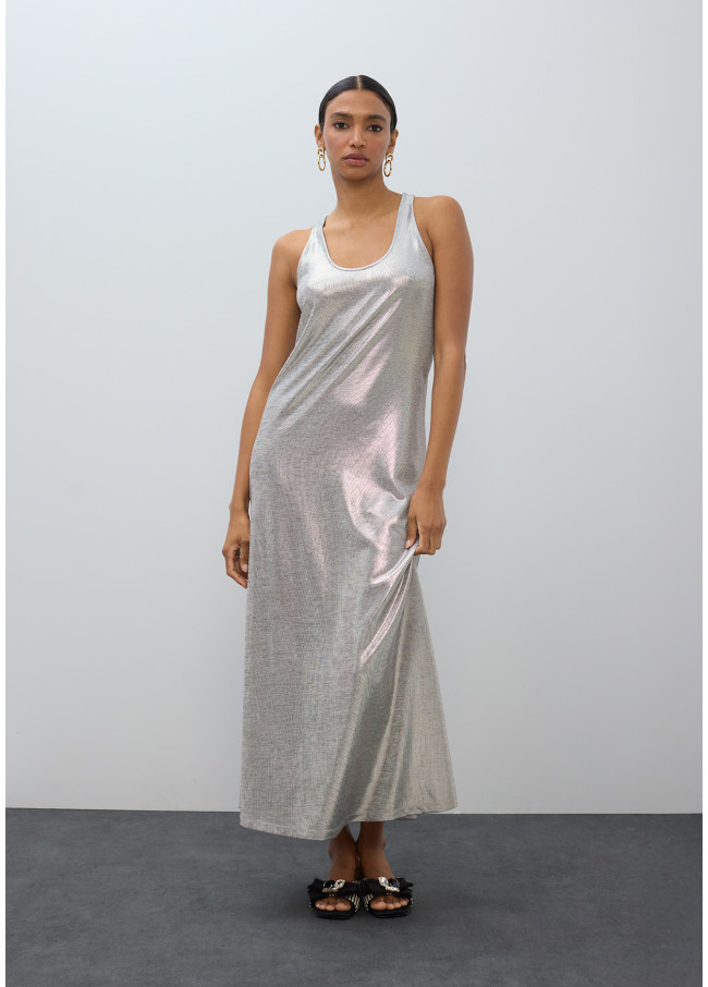 Long Strappy Laminated Dress