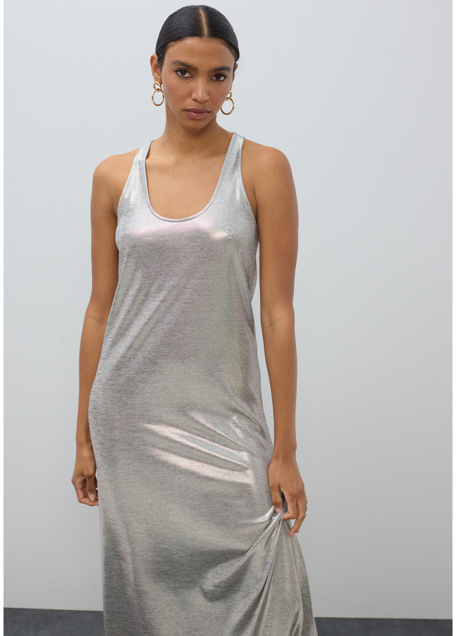 Long Strappy Laminated Dress