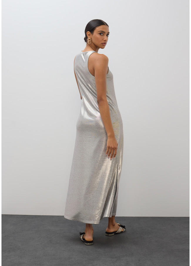 Robe Longue à Bretelles Laminées