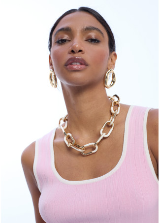 Top Côtelé Plissé à Contraste