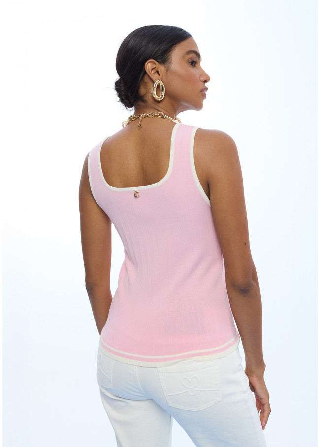 Contrast Pleated Ribbed Top