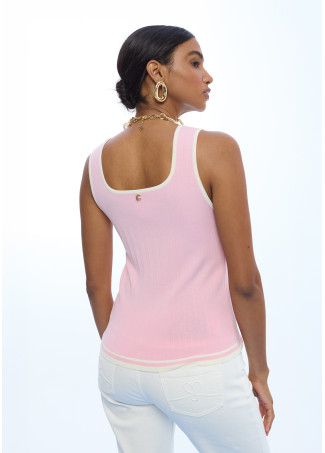 Contrast Pleated Ribbed Top