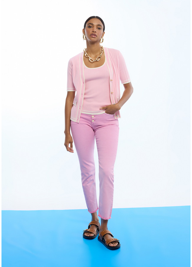 Contrast Pleated Ribbed Top