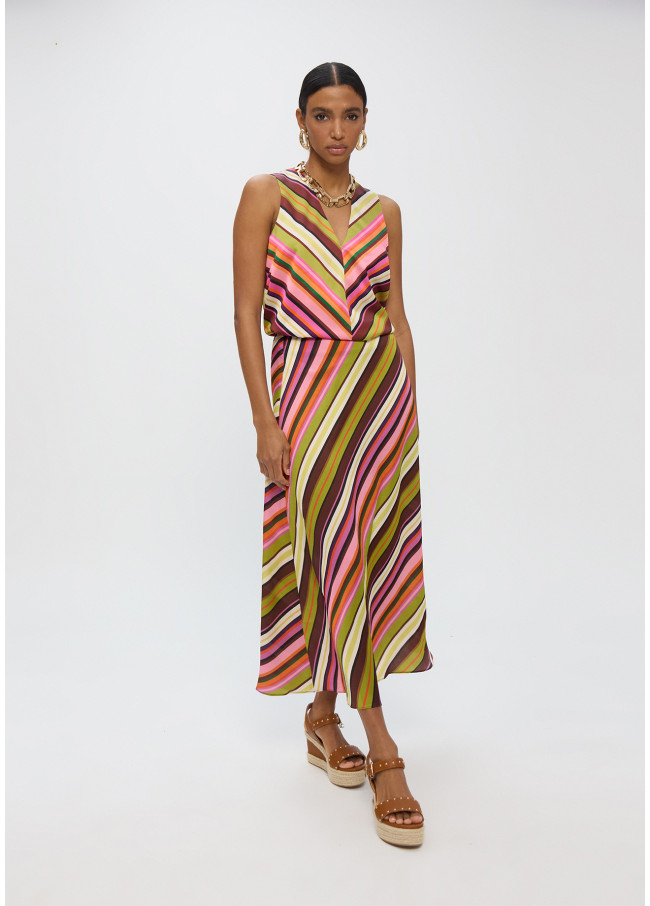 Top escote pico print multirayas