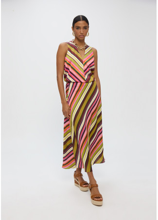 top con scollo a V stampa multistripe