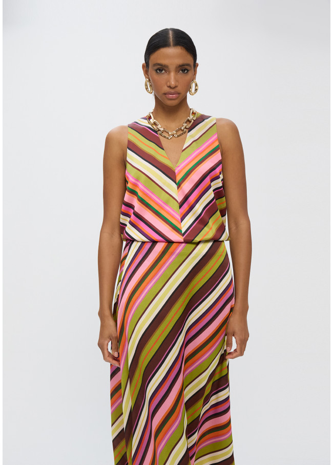 Top escote pico print multirayas