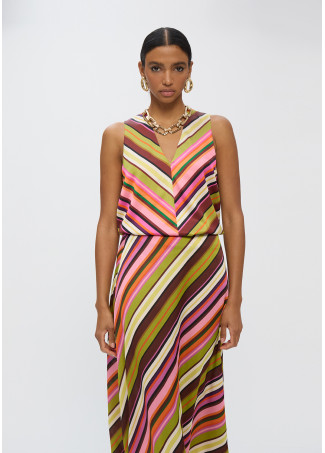 top con scollo a V stampa multistripe