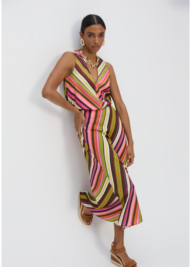 Top escote pico print multirayas