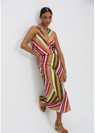 Top escote pico print multirayas