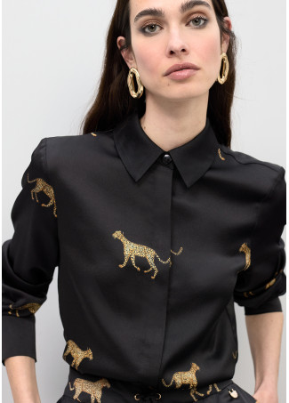 Camicia satinata stampa leopardo