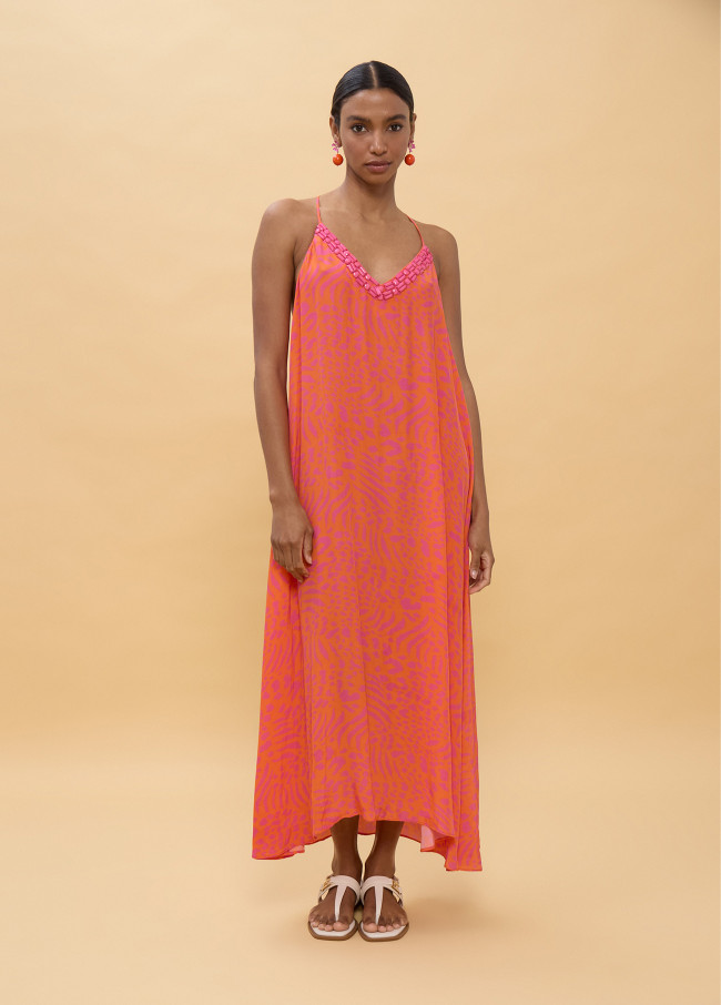 Robe Longue à Fines Bretelles Imprimé Taches