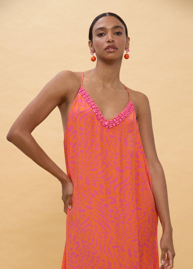 Long Strap Dress with Spot Print