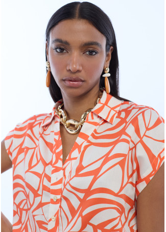 Leaf Print Polo Neck Blouse