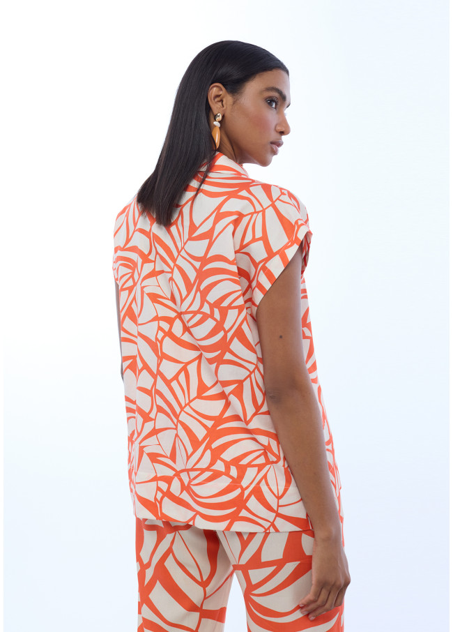 Blusa con stampa a foglie collo polo