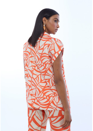 Blusa con stampa a foglie collo polo