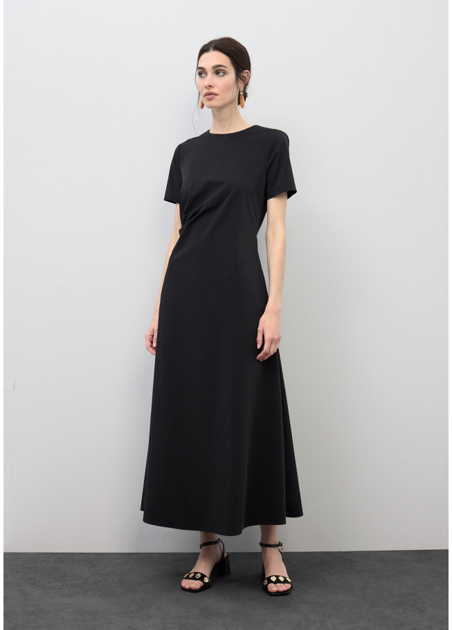 Elastic Midi Dress with Short Sleeves and...