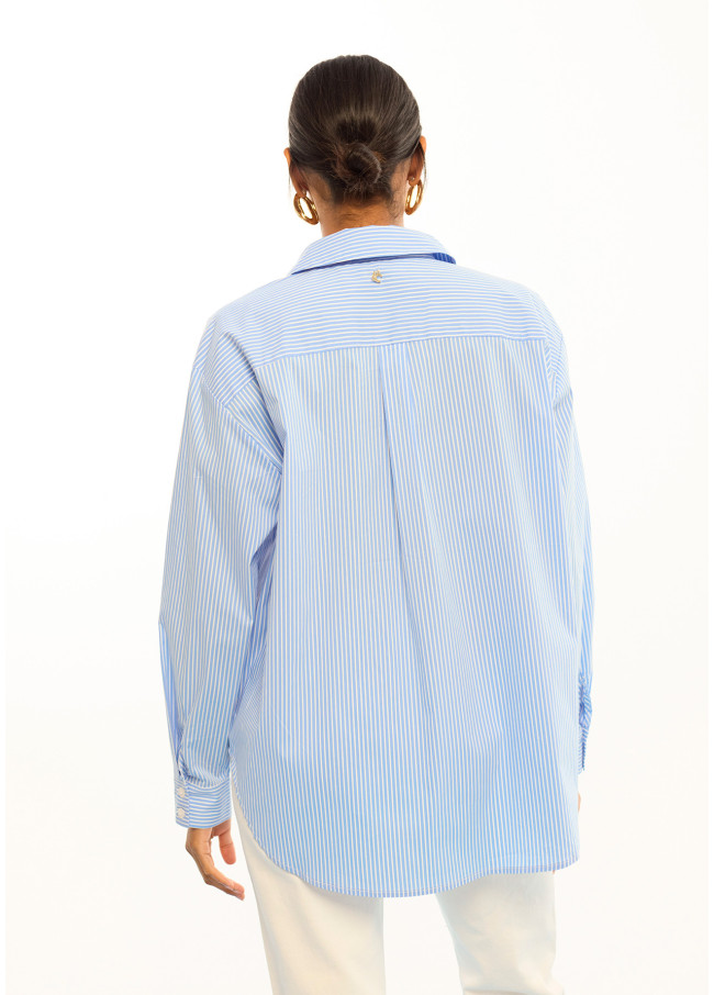 Chemise en Popeline Rayée avec Fleurs sur les...