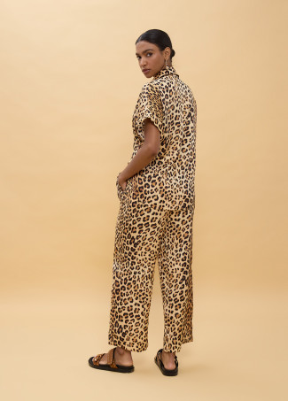 Short Sleeve Knot Animal Print Shirt