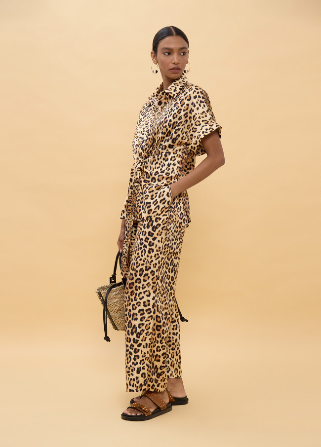 Short Sleeve Knot Animal Print Shirt