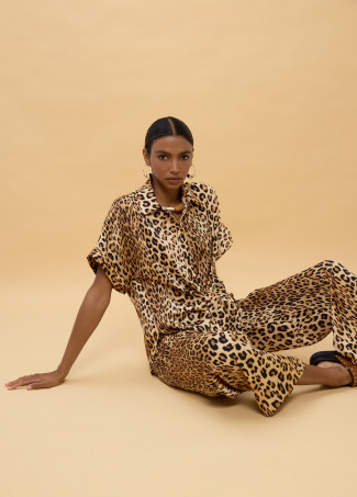 Short Sleeve Knot Animal Print Shirt