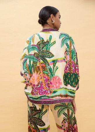 Kimono stampato palme multicolore