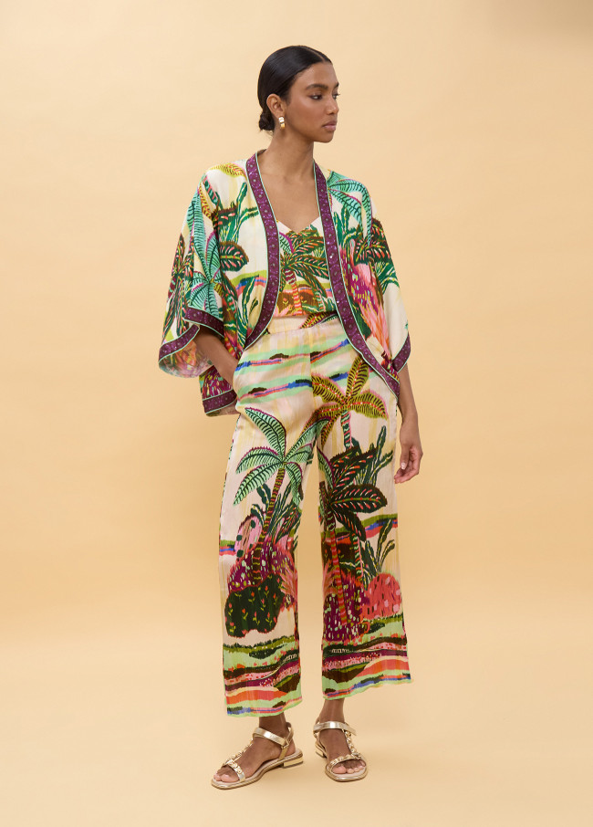 Kimono stampato palme multicolore