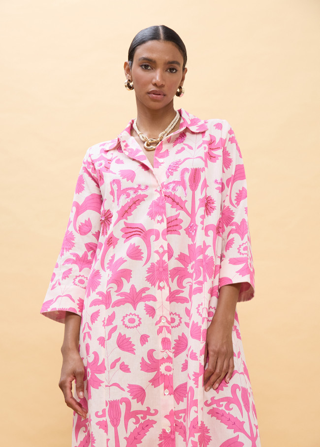 Vestido manga larga estampado flores