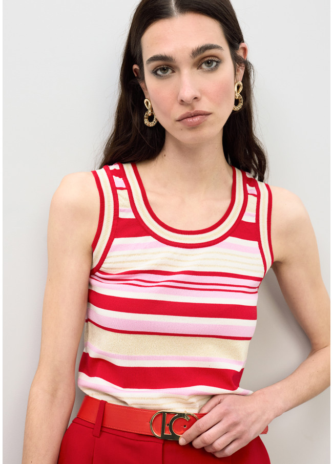 Top a righe tricolore in maglia