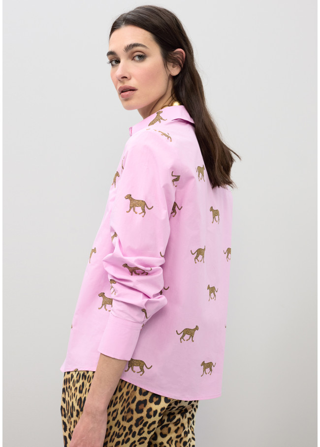 Camisa de popelina estampada de leopardo