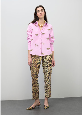 Camisa de popelina estampada de leopardo