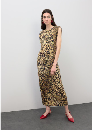 Robe Midi Ajustée avec Drapé Imprimé Animal