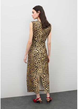 Figurbetontes Midi-Kleid mit Drapierung und Tierprint